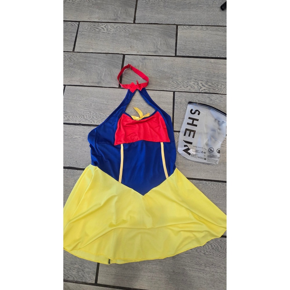 SHEIN Snow White Inspired Swim Dress Halter One Piece Blue Yellow Red Large